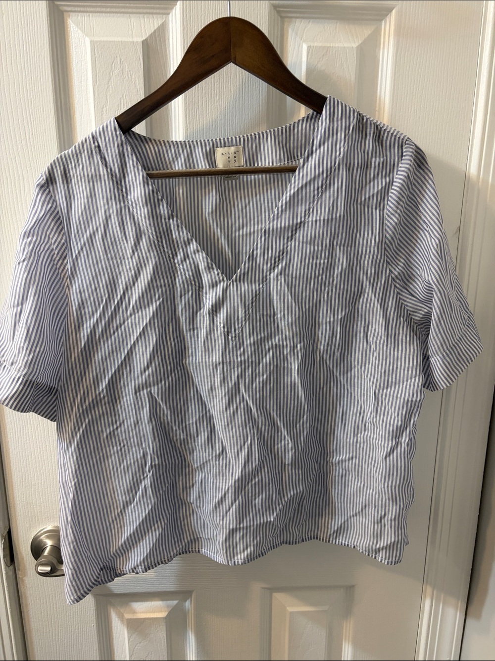 A New Day Light Blue Striped V-Neck Women's Top